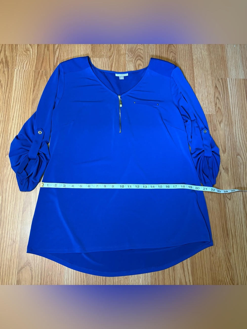 Roz & Ali Royal Blue V-Neck Zip Front Tunic - Picture 5 of 7